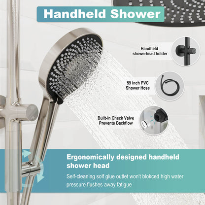 10“ Round Wall Mounted Shower System with 2-in-1 Rough-in Valve Included 3-Spray Handheld