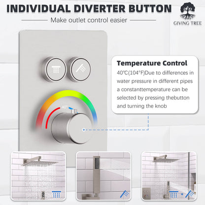 12 in Brushed Nickel Pressure Balanced Shower System Diverter Button Instructions