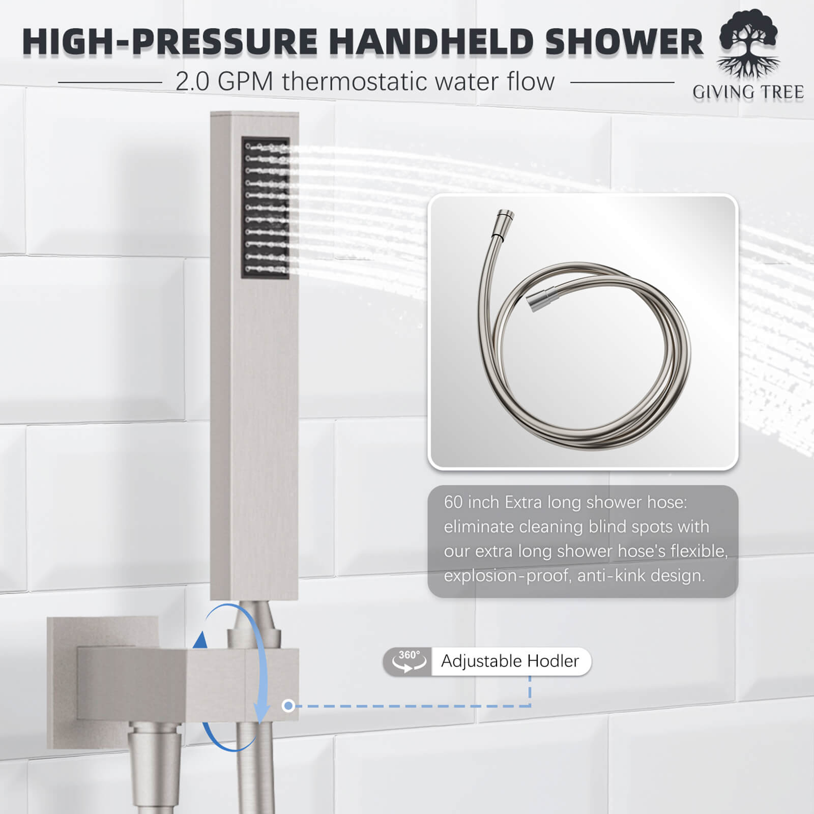 12 in Brushed Nickel Pressure Balanced Shower System Hose and Shower Head