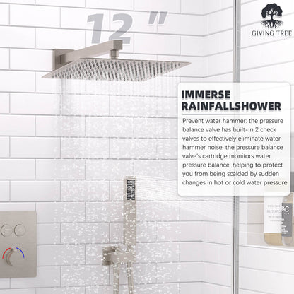 12 in Brushed Nickel Pressure Balanced Shower System Prevents Water Hammer Instructions