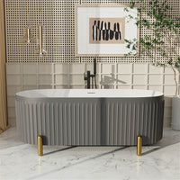 67'' Oval Acrylic Fluted Freestanding Soaking Bathtub with Feet
