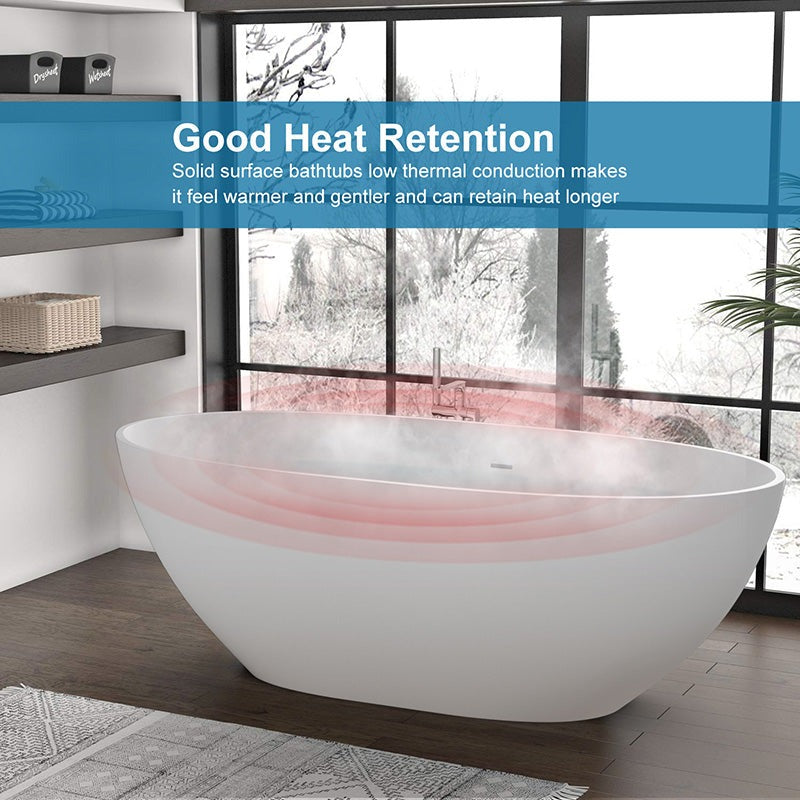 71&quot; Solid Surface Stone Resin Oval-shaped Freestanding Soaking Bathtub with Overflow