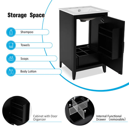 20 Inch Black Simple Bathroom Vanity Storage Space Description