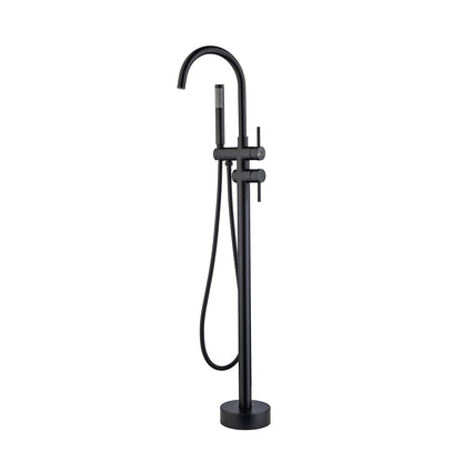 Matte Black Classic Independent Freestanding Tub Filler Faucet with Handheld Shower 360° Swivel Spout