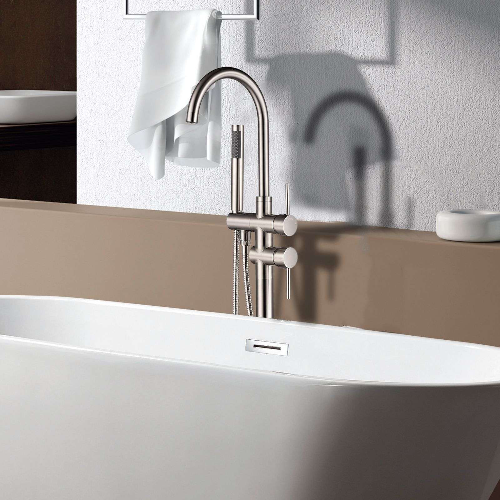 Double Handle Floor Mount Bathtub Freestanding Tub Filler Faucet