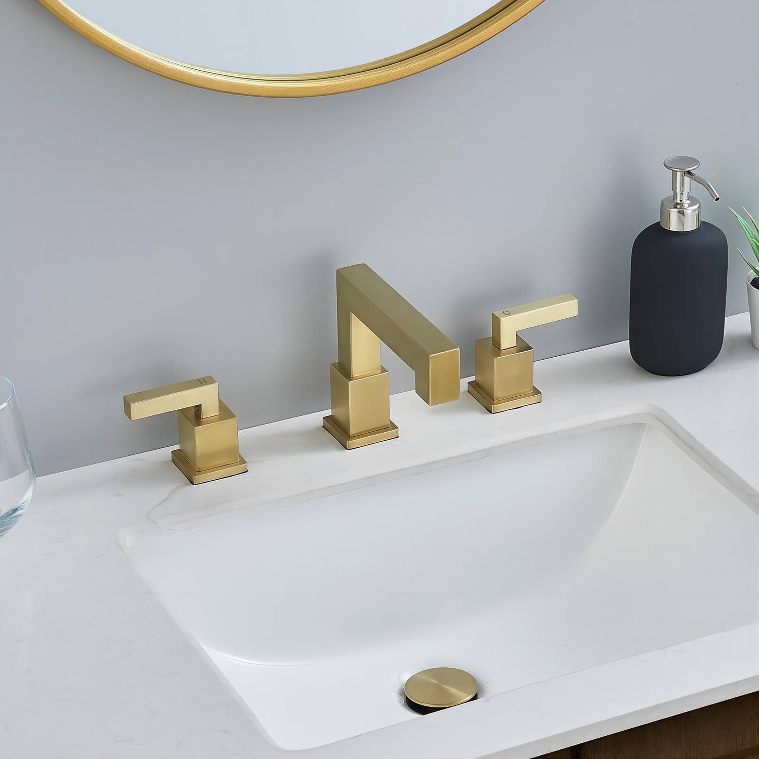 Brushed gold double handle faucet