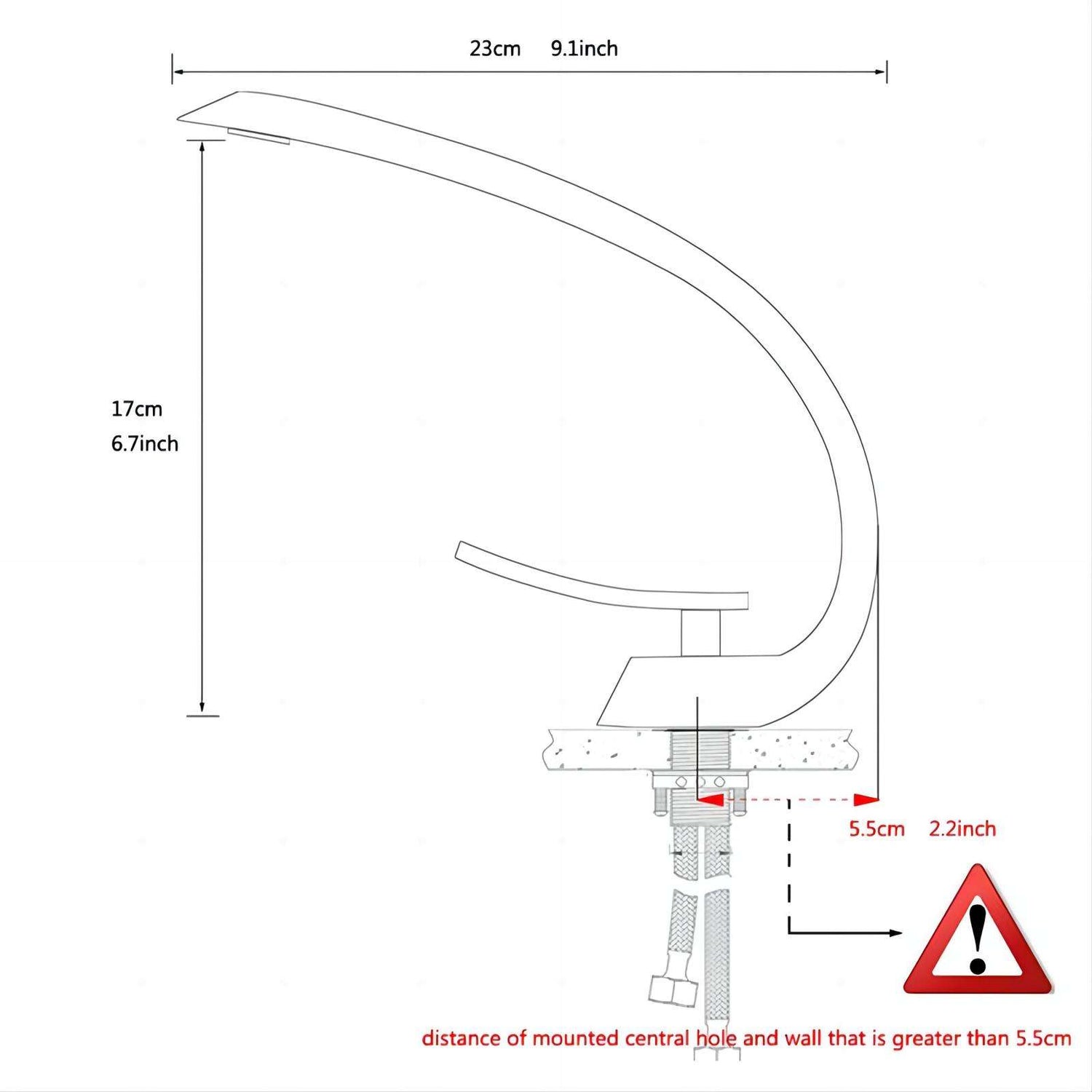 Brushed nickel geometric faucet size