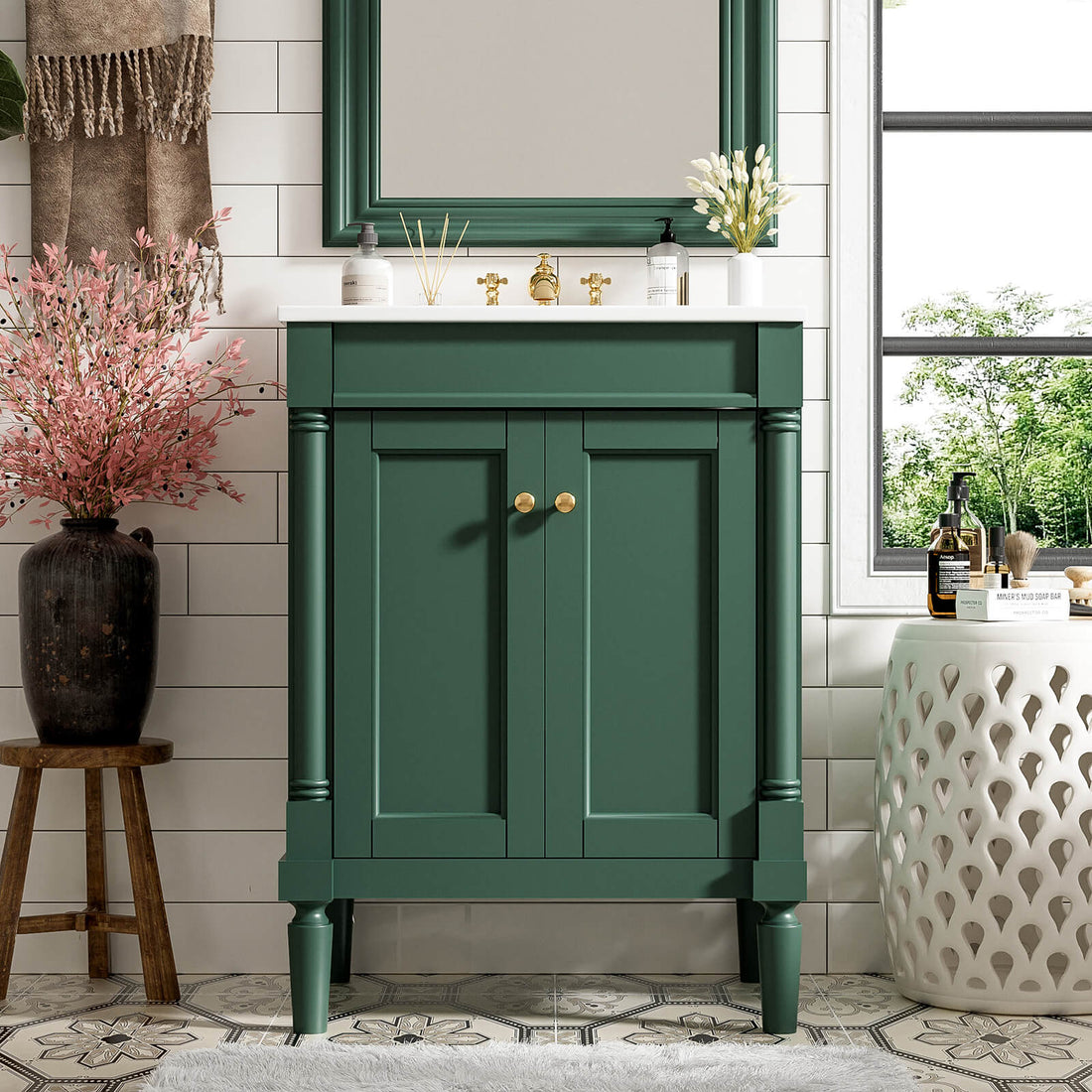 24 Inch Green Mid Century Modern Style Bathroom Vanity