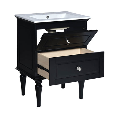 24 Inch Shaker Style Bathroom Vanity with Durable Rubberwood Construction