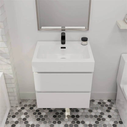 24 floating bathroom vanity with white cabinets and white sink