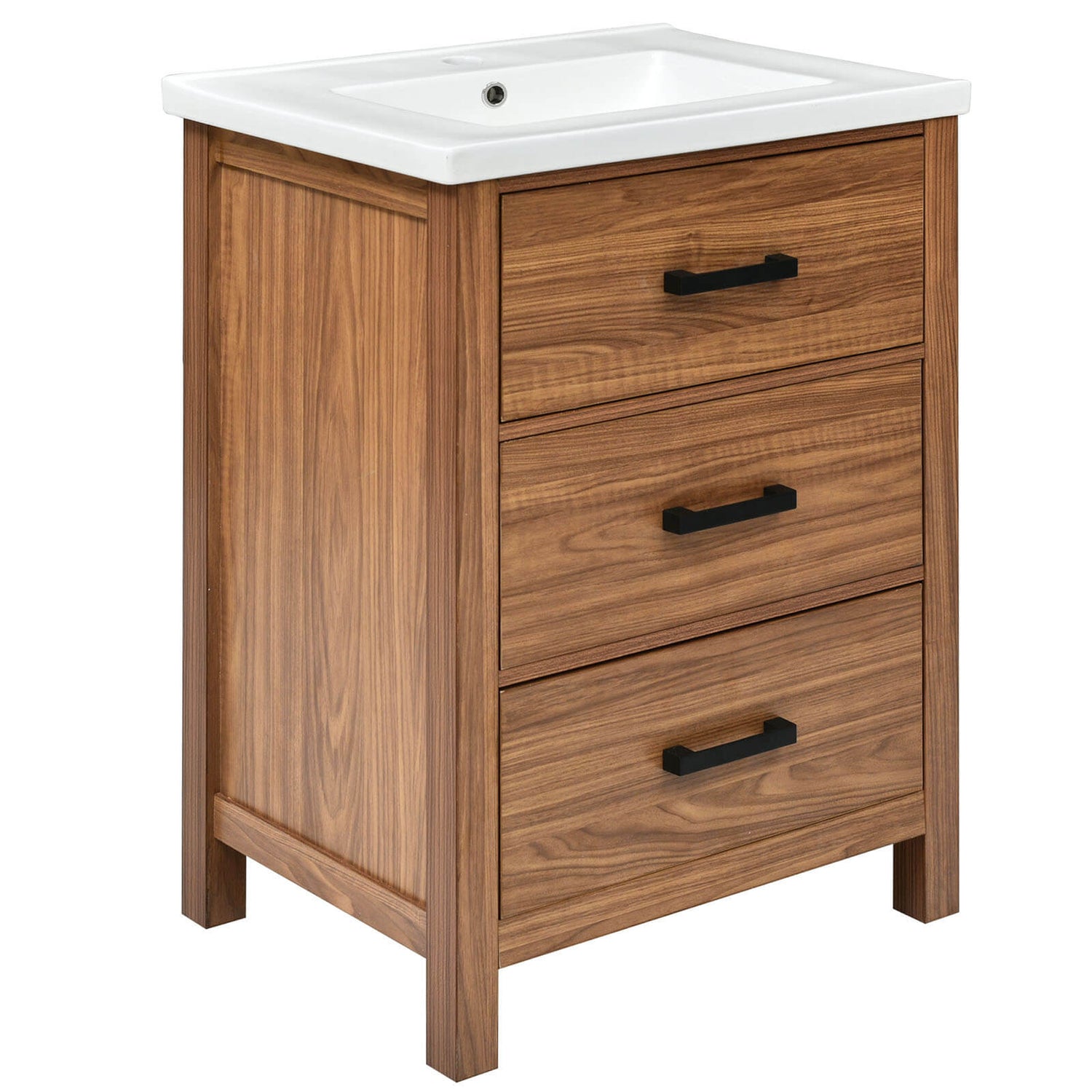 24 in Natural Wood Vanity with Three Functional Drawers and Storage