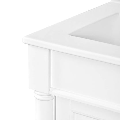 24 in White Mid Century Modern Bathroom Vanity Table Corner Detail