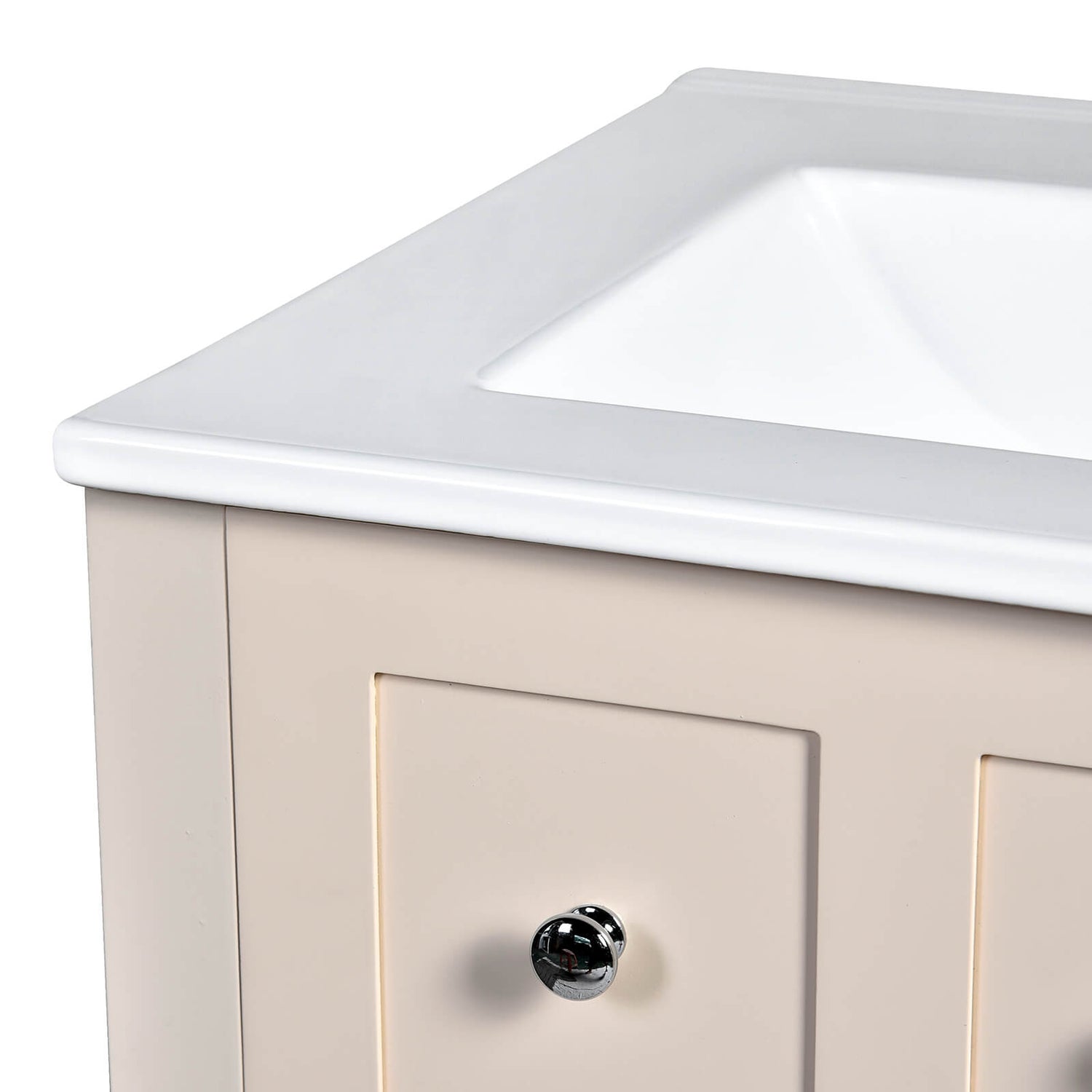 24 in two tone bathroom vanity corner detail