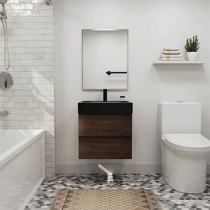 24 in vanity with walnut base and black sink