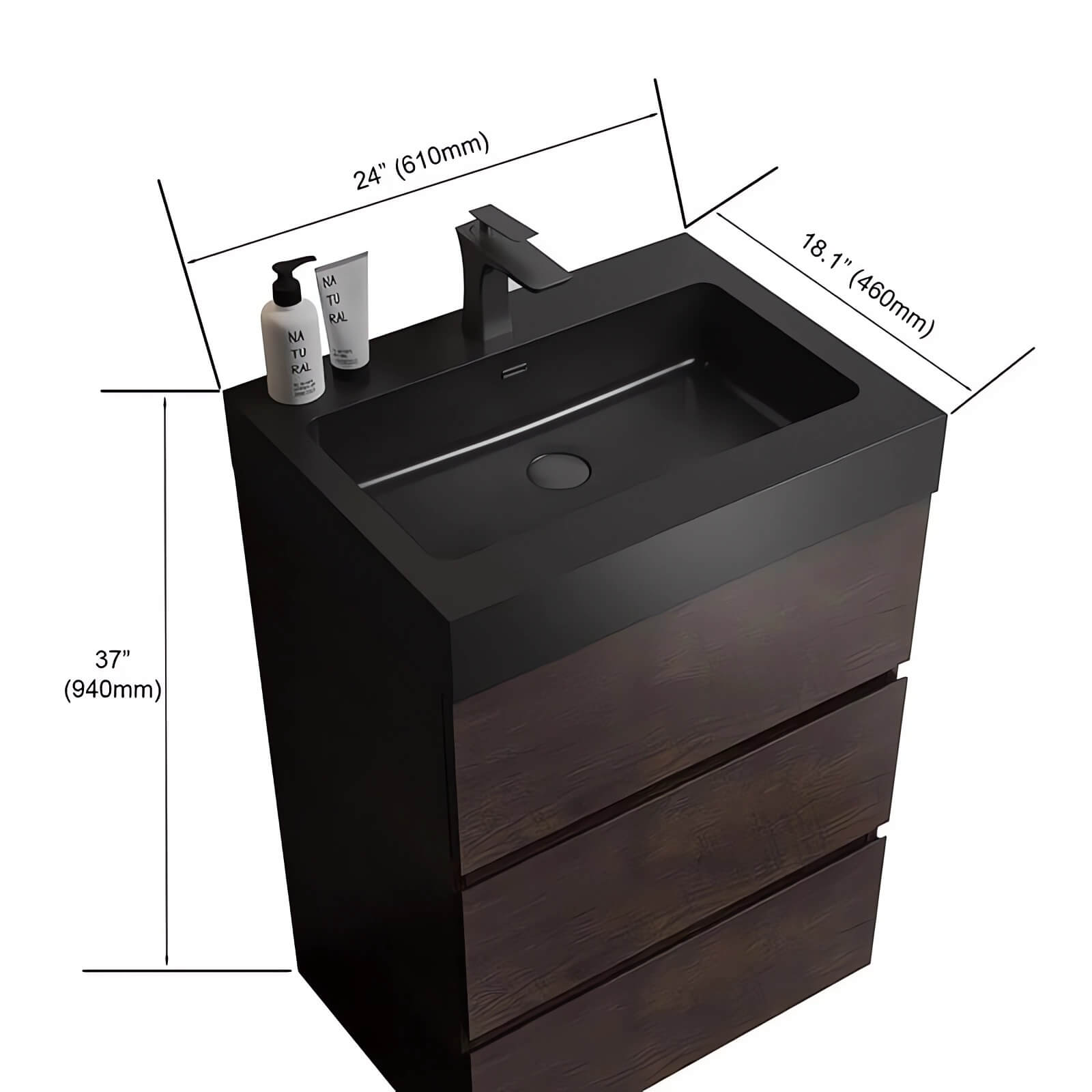 24 in x 18 in Black Solid Surface Countertop Dimensions Chart