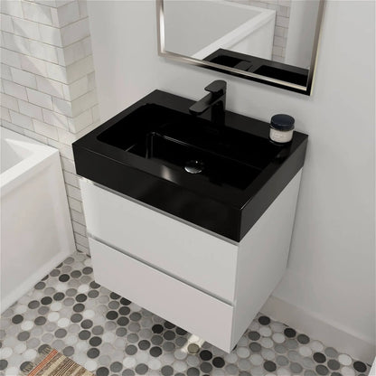 24 in x 18 in Black Solid Surface Countertop with White Cabinets