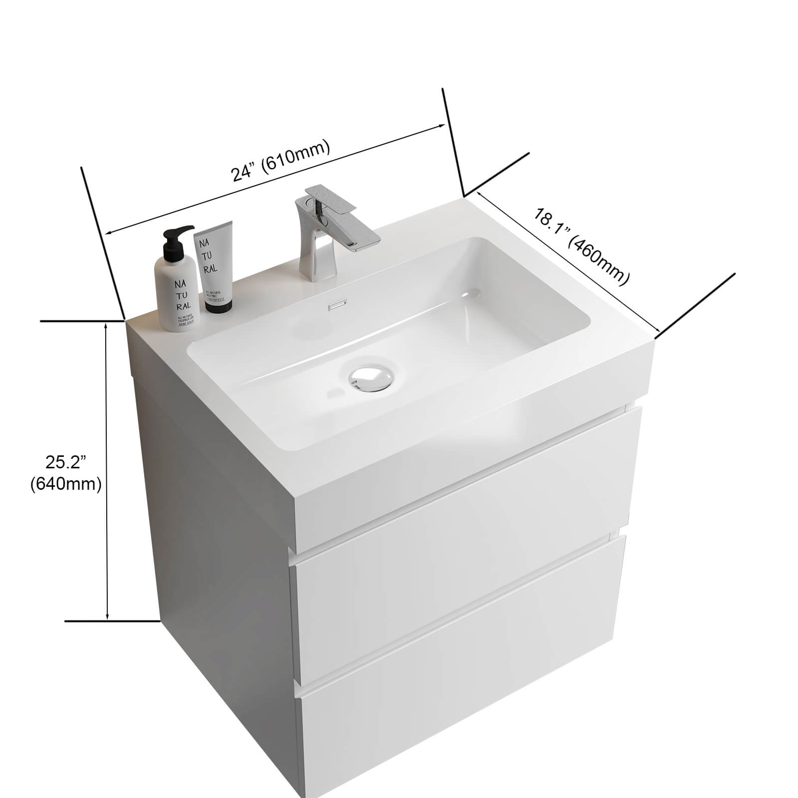 24 in x 18 in White Solid Surface Countertop Dimensions Chart