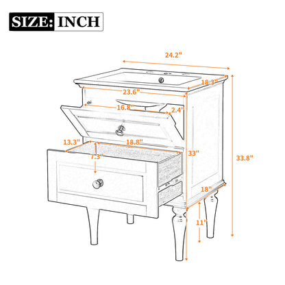 24 inch Shaker Solid Wood Bathroom Vanity Overall Dimensions Specifications