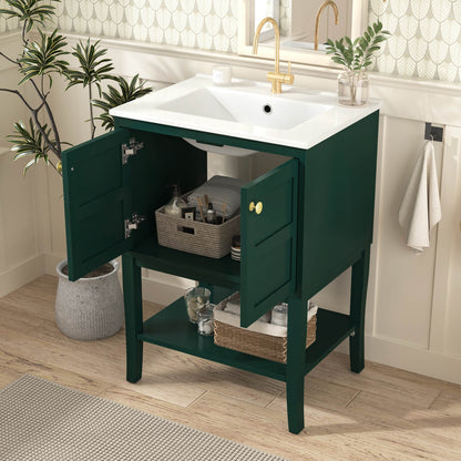 24 inch Single Hole Ceramic Bathroom Vanity with Clean Minimalist Design