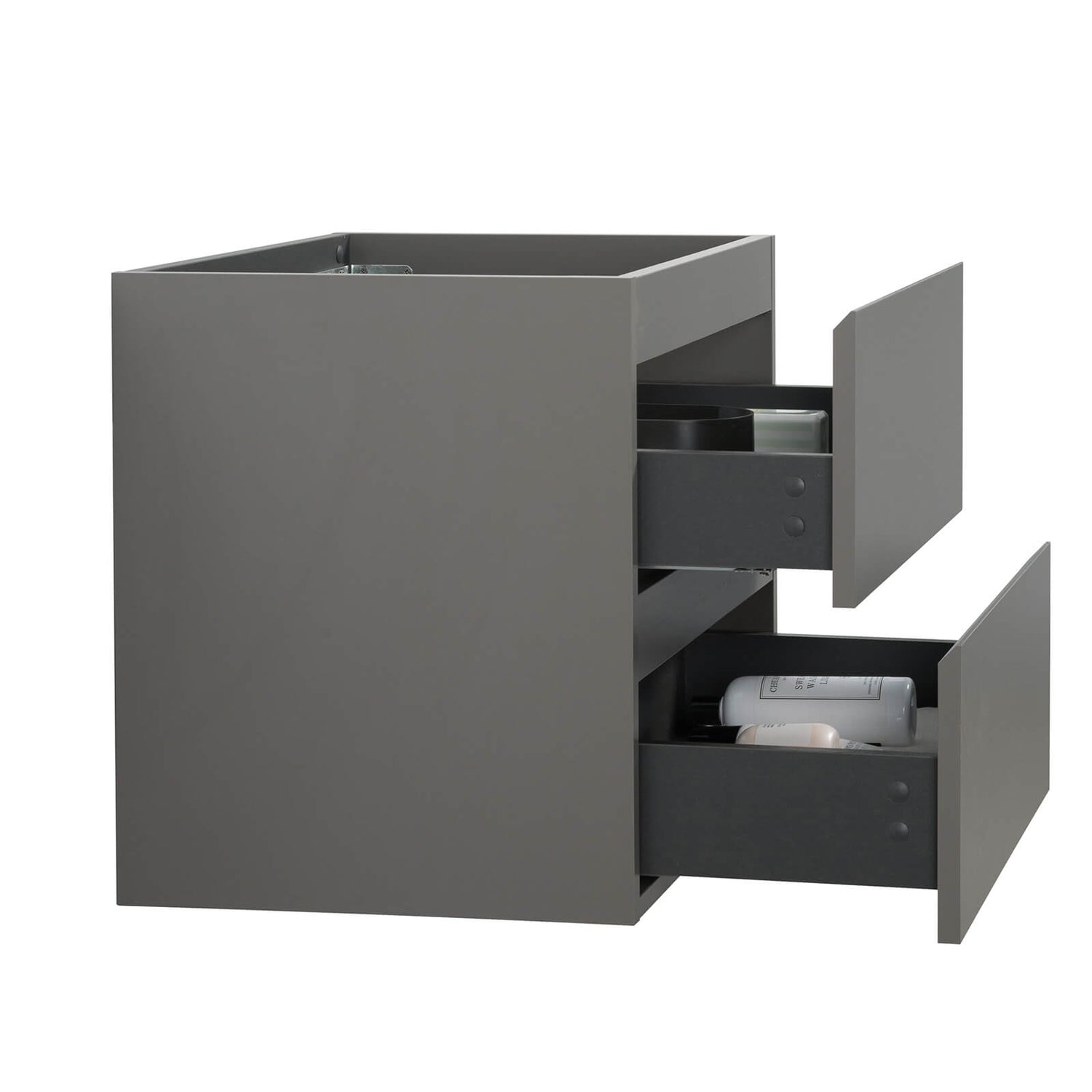 24 inch gray vanity base with seamless design and hidden drawers