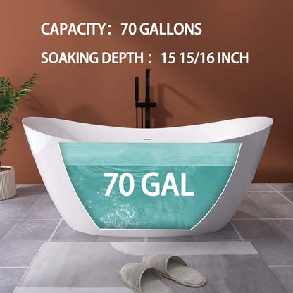 Water Capacity Diagram for a 66&quot; Insulated Double Slipper Freestanding Tub