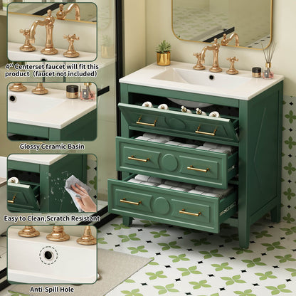 30 Inch Green Vintage Bathroom Vanity Pre Drilling Diagram