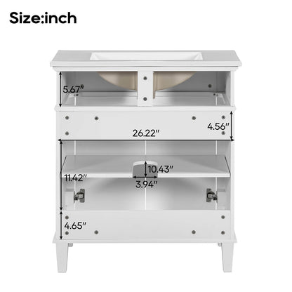 30 Inch White Bathroom Vanity with Undermount Ceramic Sink Back Dimensions Specifications