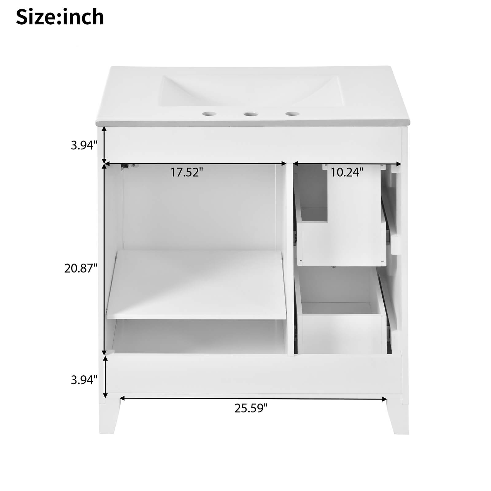 30 White Bathroom Vanity Back Dimensions with 2 Left Drawers