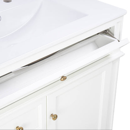 30 White Freestanding Bathroom Vanity Reversible Tray Detail