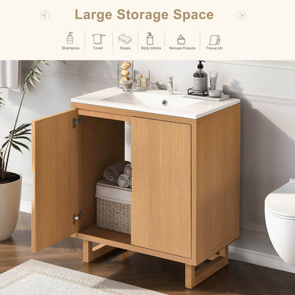 30 in Minimalist Burlywood Bathroom Vanity with clean design and practical storage space