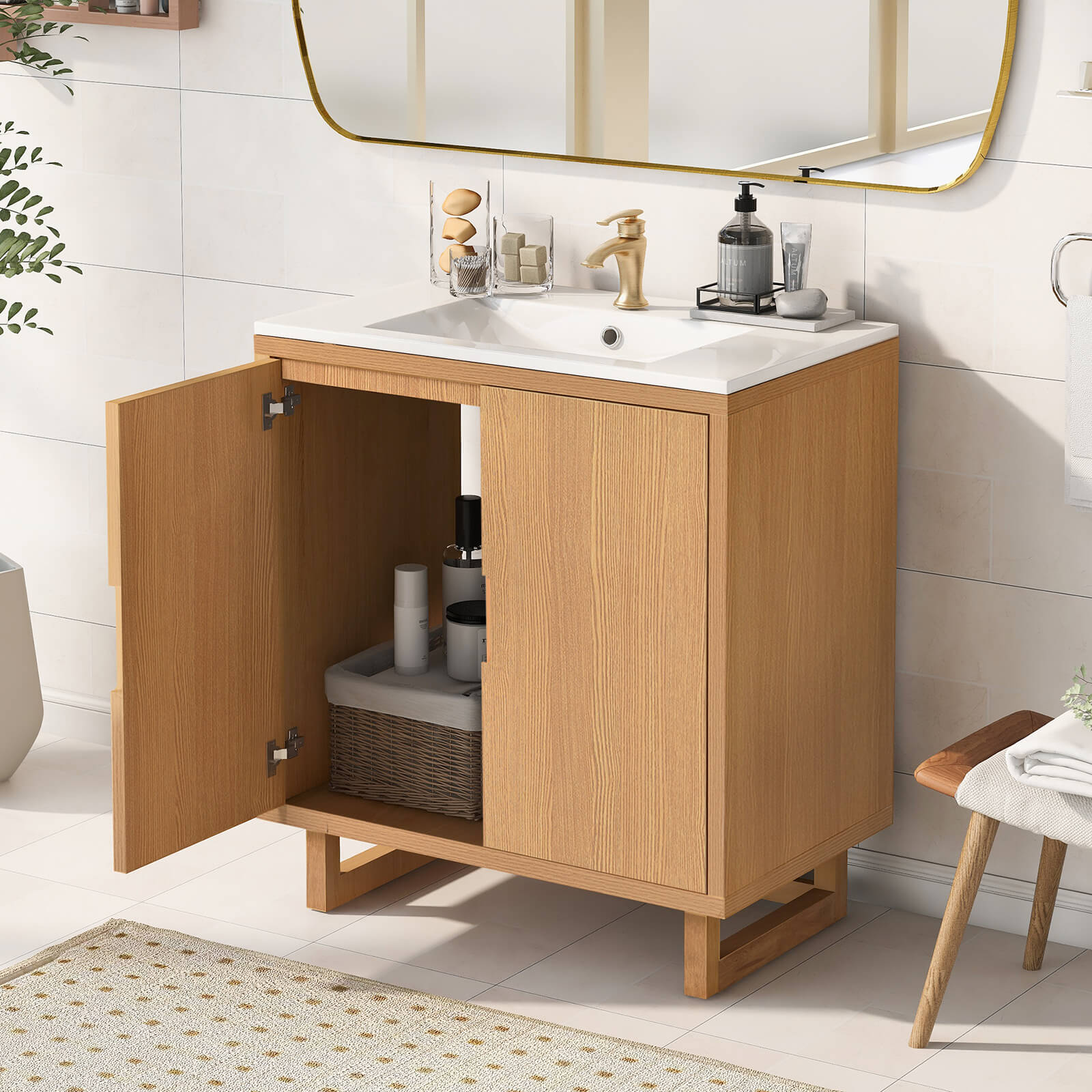 30 in Minimalist Burlywood Bathroom Vanity with sleek_ modern design