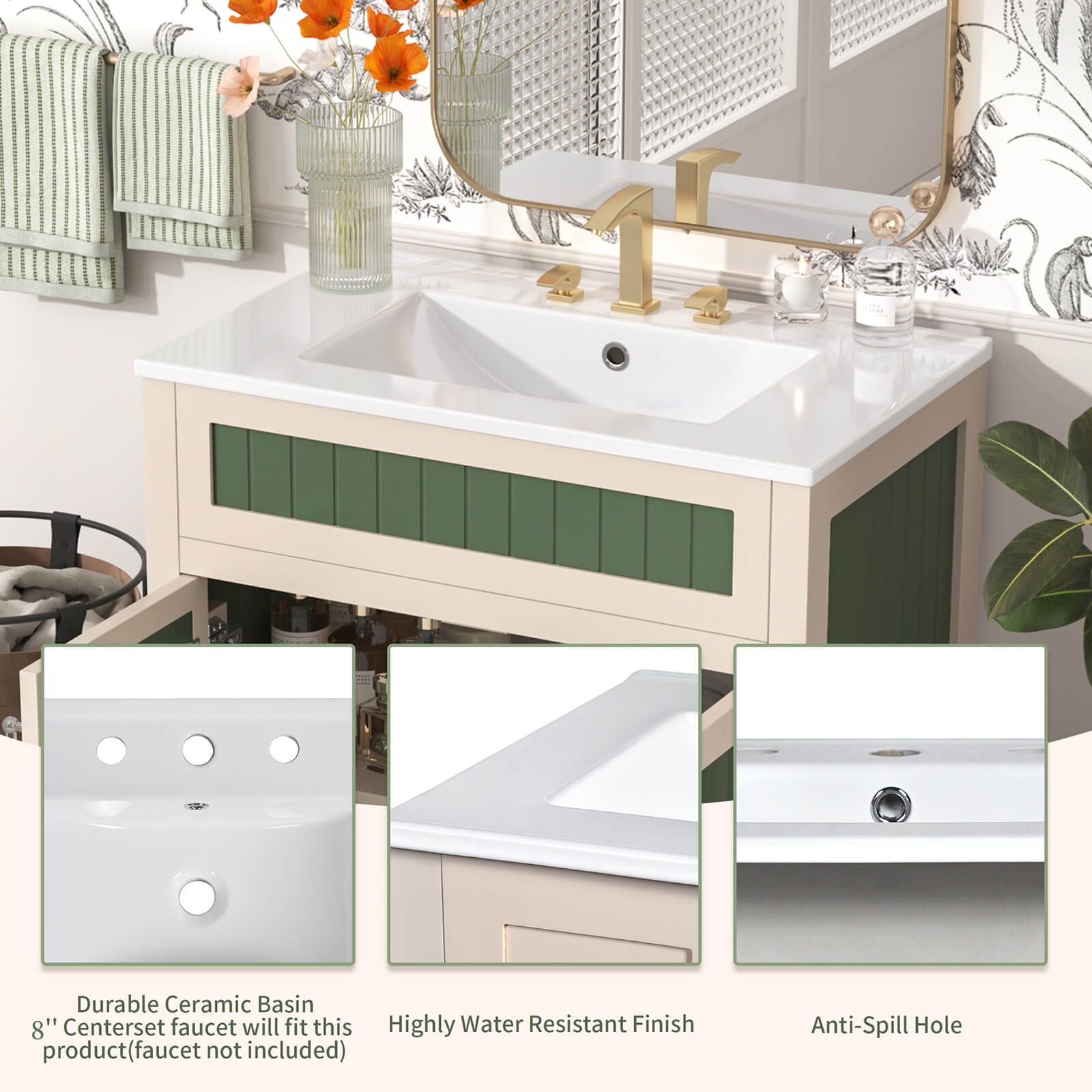 30 in two tone design bathroom vanity top detail