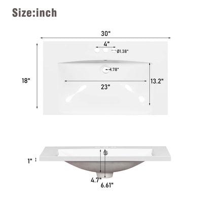 30 in x18 in Center Sink Bathroom Vanity Top