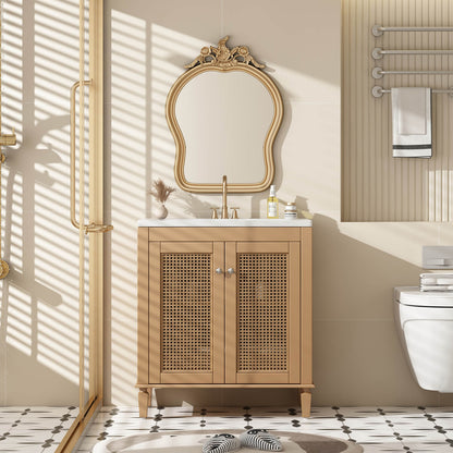 30 inch Freestanding Bathroom Vanity with Rattan Door