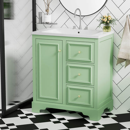 30 inch floor mount single sink bathroom vanity in green with minimalist design