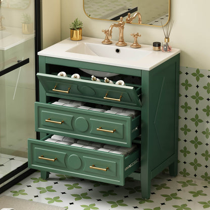 30 inch green vintage bathroom vanity with freestanding design