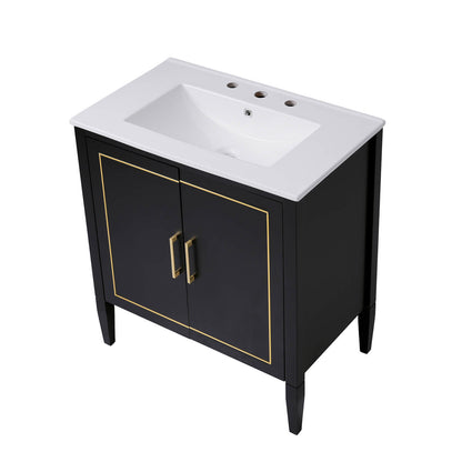 30 inch vanity with sophisticated gold accents and an undermount sink design