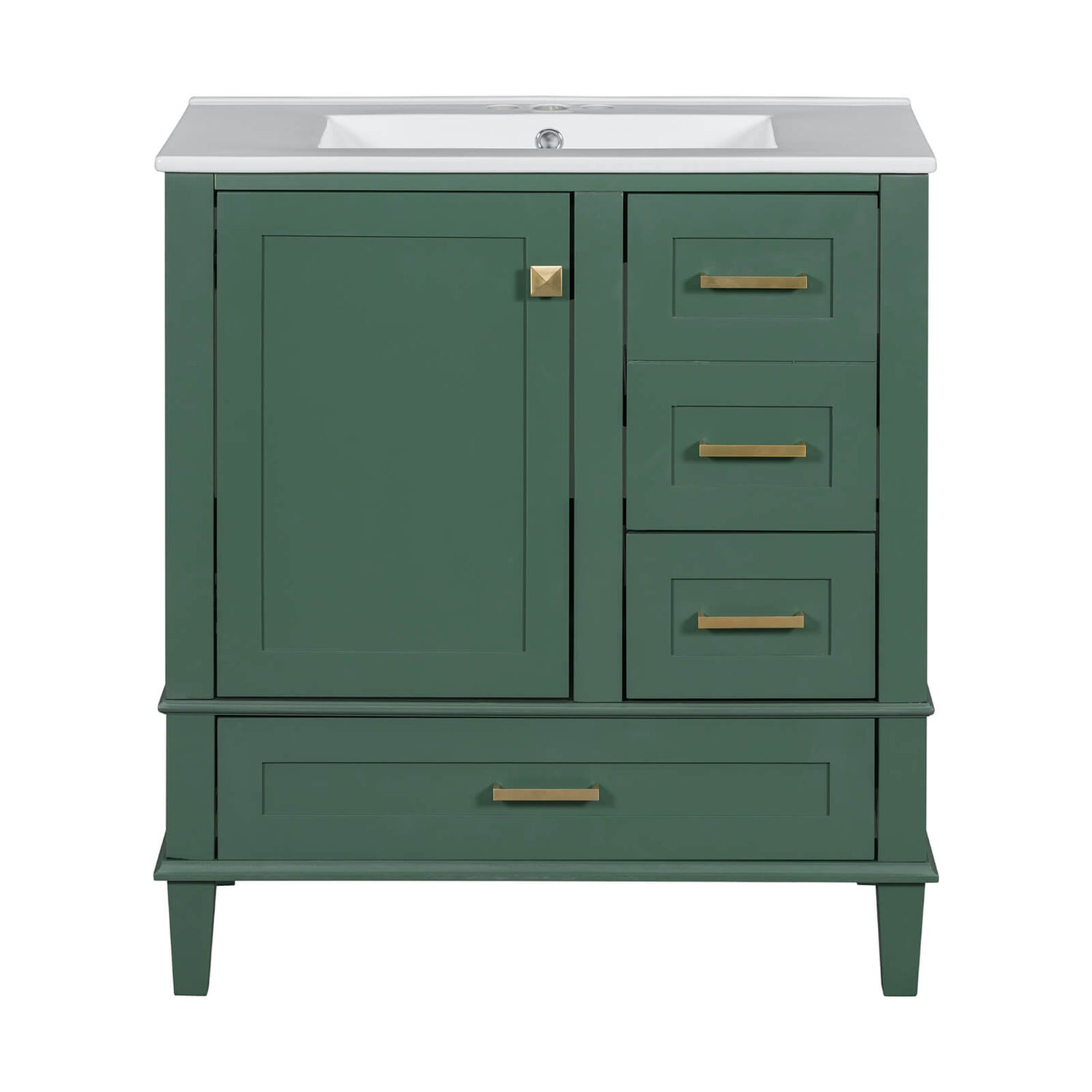 30-inch bathroom vanity with top and storage in calming green