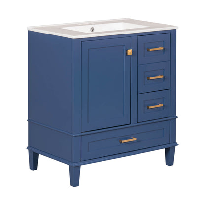 30-inch navy blue vanity with gold handles