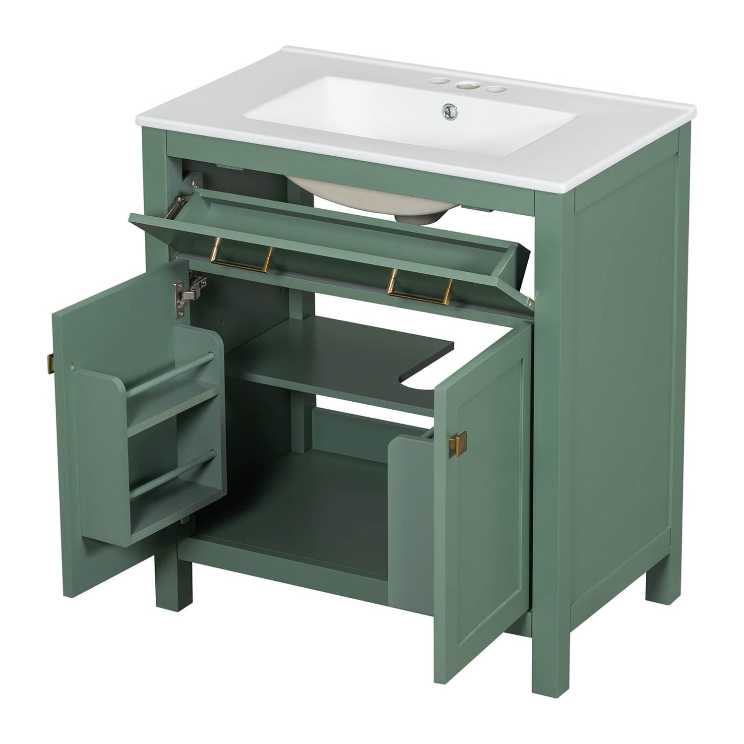 30-inch vanity with sage green finish and practical design for small spaces