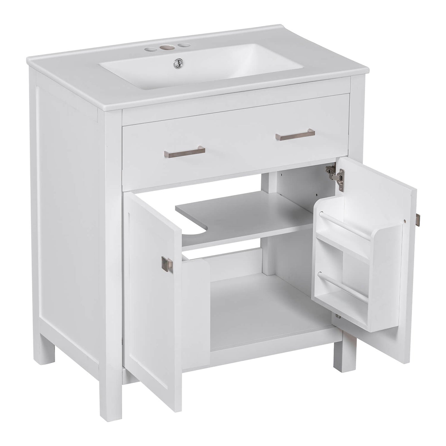 30-inch white bathroom vanity with durable ceramic undermount sink and easy assembly