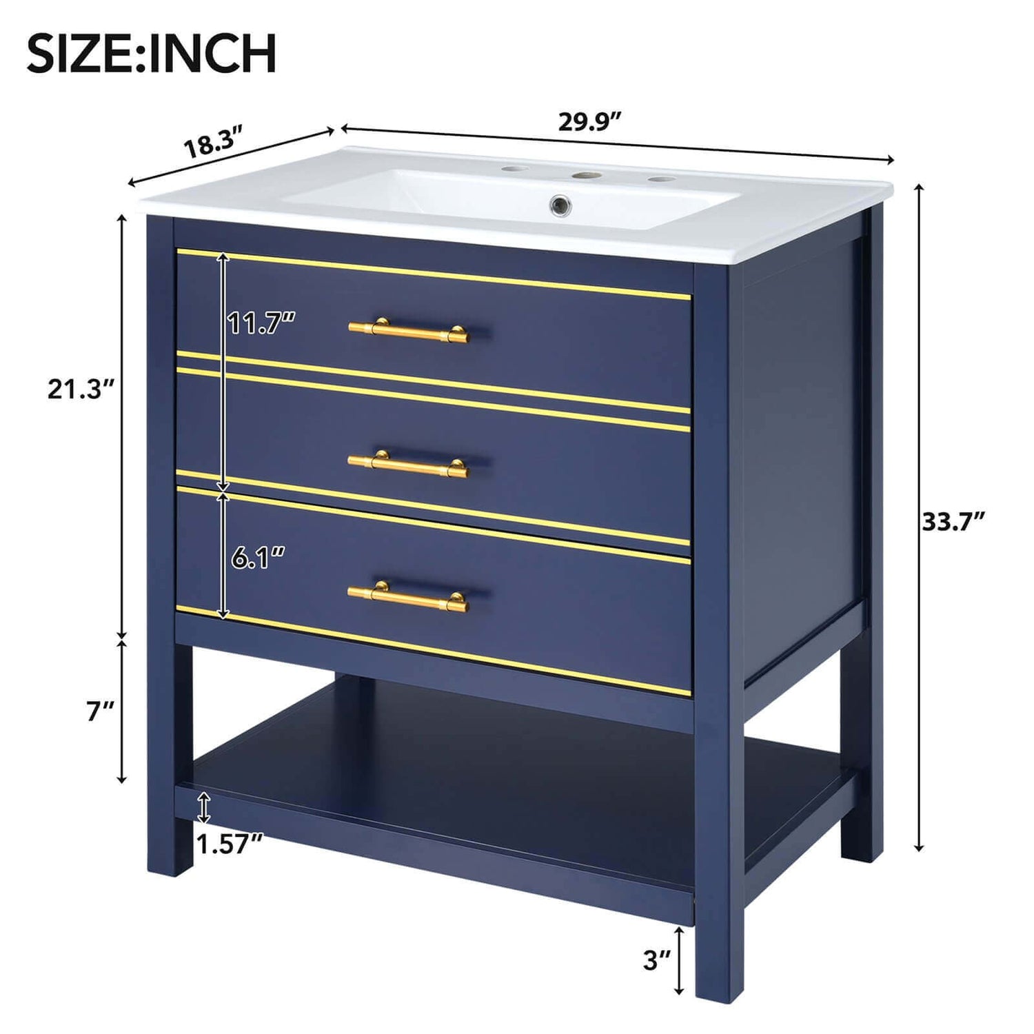 30 Inch Navy Modern Freestanding Bathroom Vanity Overall Specifications