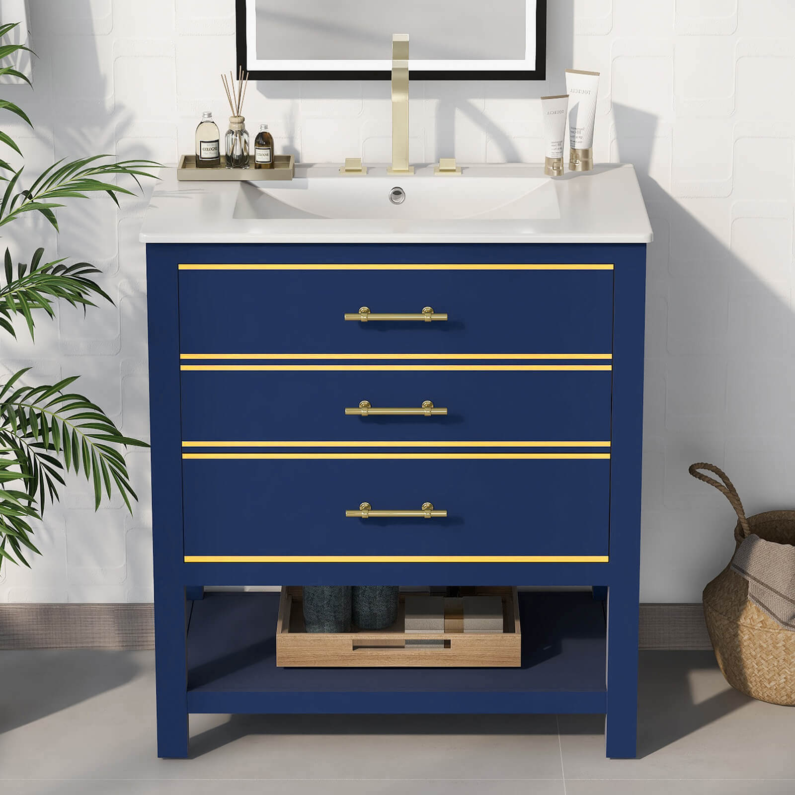 30 inch Navy Blue Modern Freestanding Bathroom Vanity