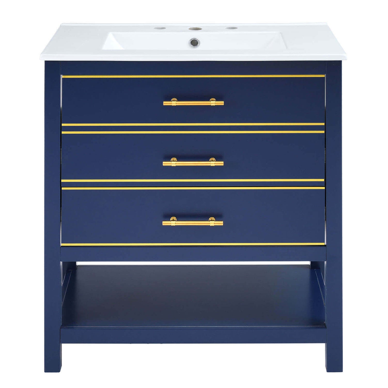 30 inch Navy Blue Modern Freestanding Bathroom Vanity Front View