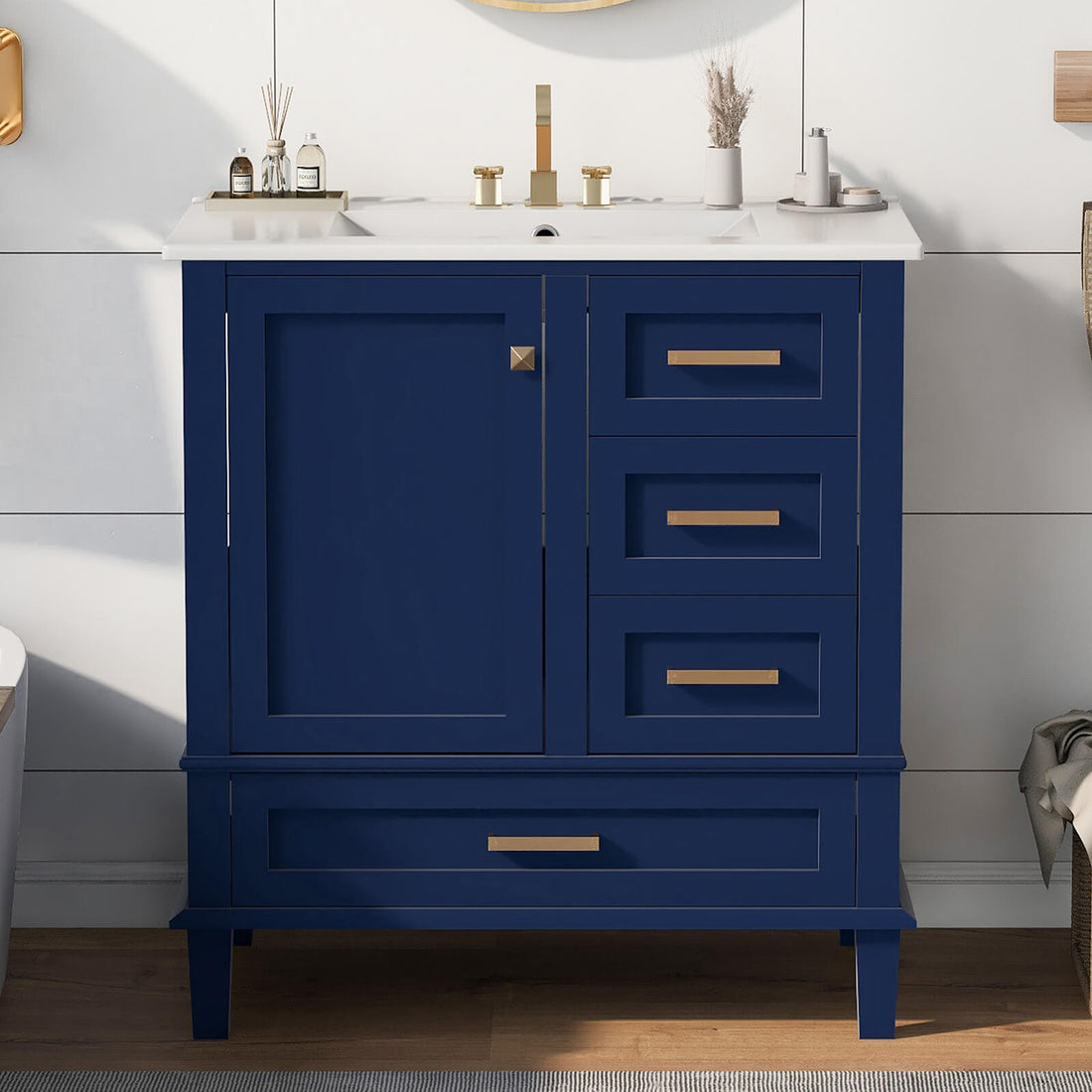 30 inch Navy Blue Solid Wood Bathroom Vanity with Top