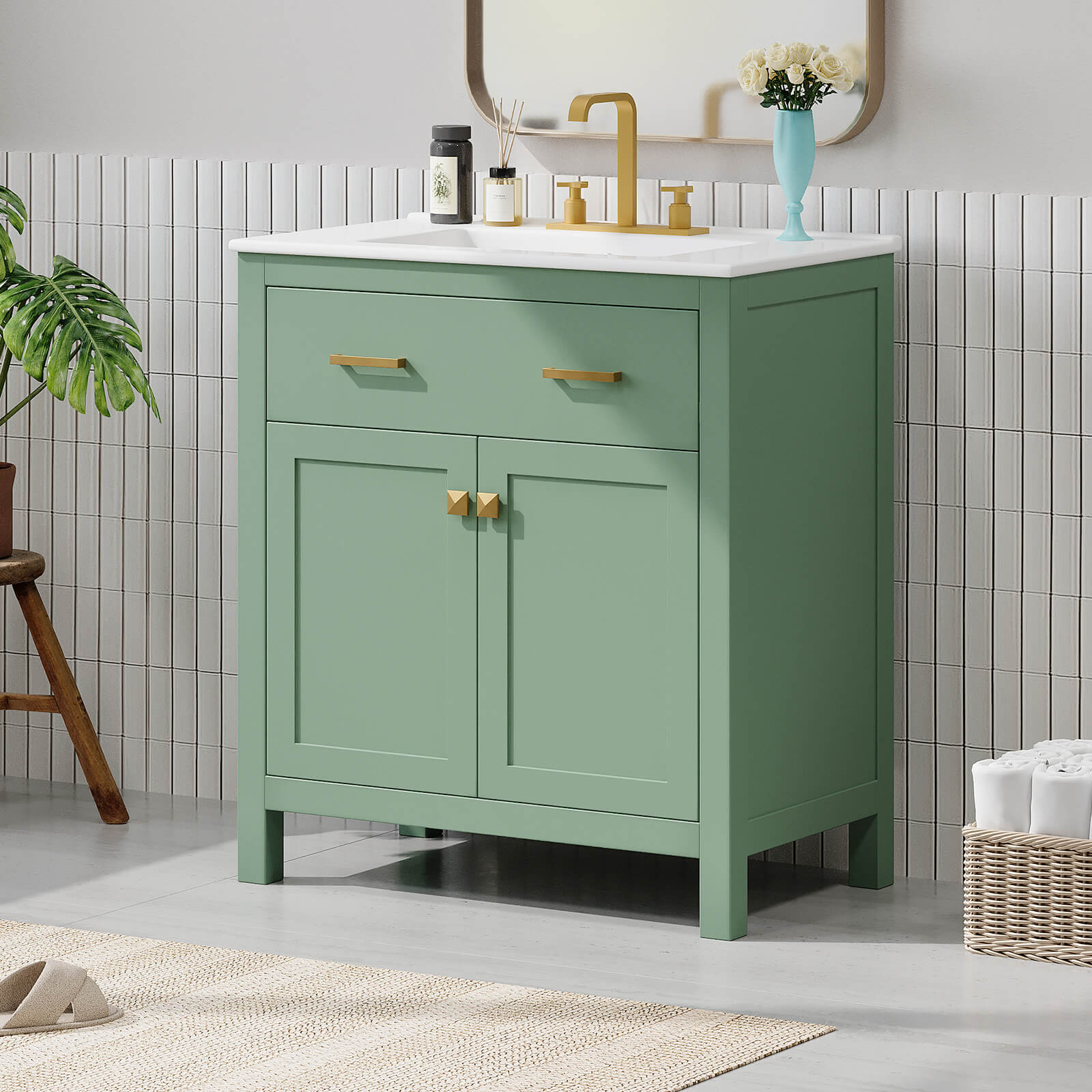 30 inch Sage Green Bathroom Vanity with Undermount Single Sink