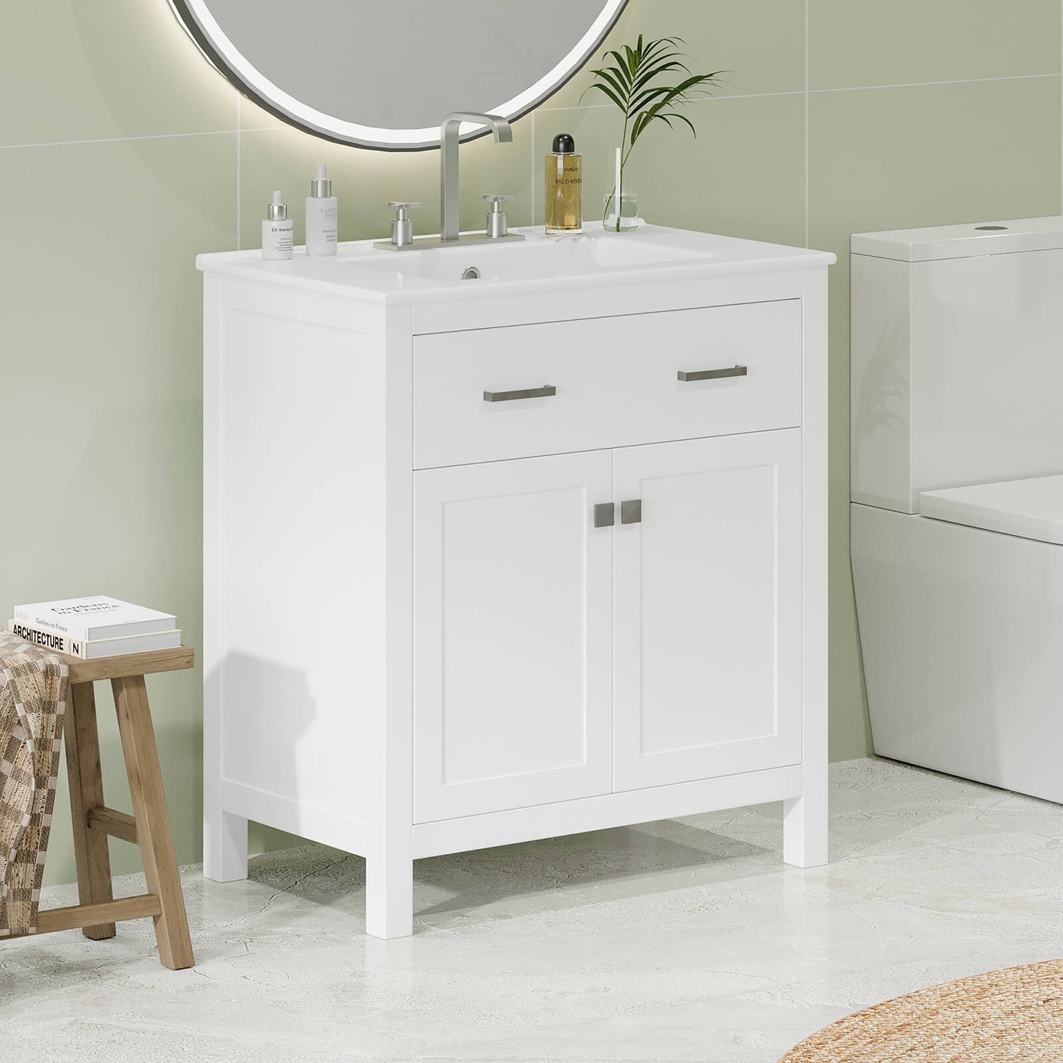 30 inch White Bathroom Vanity with Undermount Single Sink