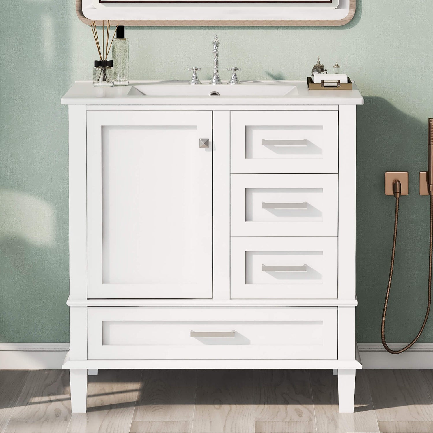 30 inch White Solid Wood Bathroom Vanity with Top