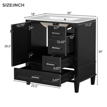 30 inch black solid wood bathroom vanity with countertop overall dimensions outline drawing