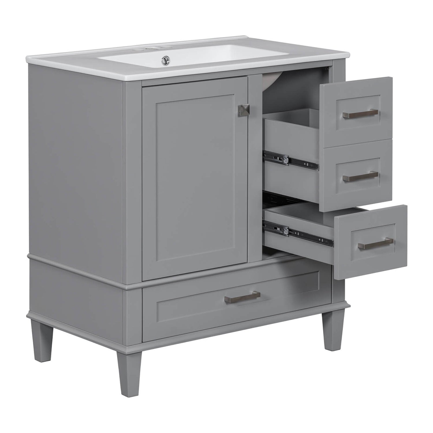 30 inch gray solid wood bathroom vanity with countertop